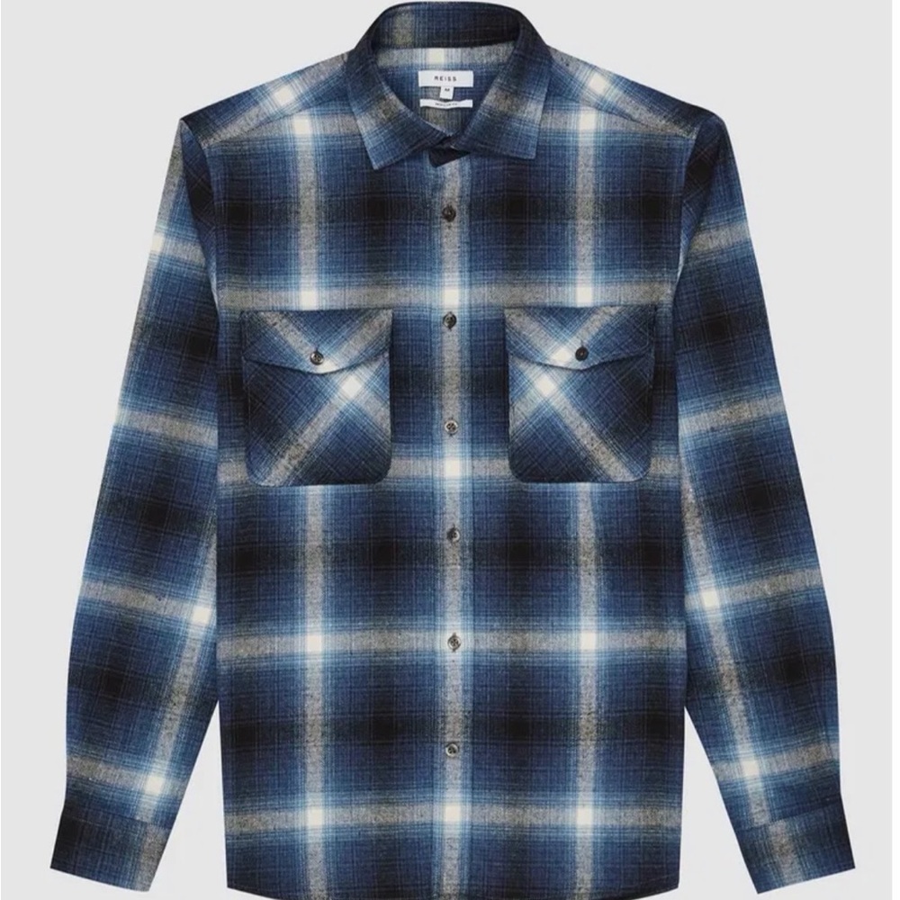 REISS Banshee Brushed Checked Overshirt Size Medium